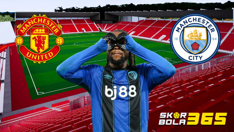 Gambar ilustrasi bursa transfer Manchester United vs Manchester City memperebutkan penyerang Antoine Semenyo di platform SKORBOLA365