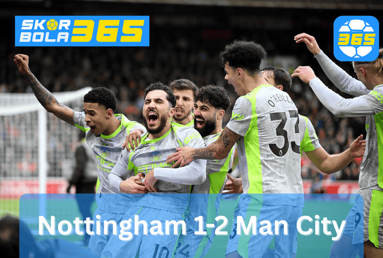 Pemain Manchester City merayakan gol kemenangan saat mengalahkan Nottingham Forest 2-1 di Liga Inggris