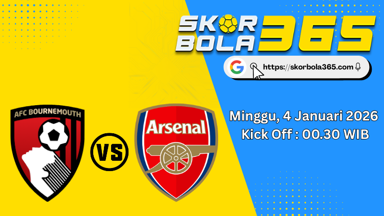 Jadwal pertandingan AFC Bournemouth vs Arsenal Minggu 4 Januari 2026 kick off 00.30 WIB