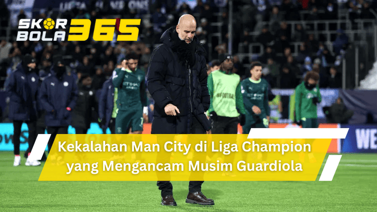 Pep Guardiola tertunduk usai Manchester City mengalami kekalahan di laga Liga Champions yang mengancam musim 2025–2026