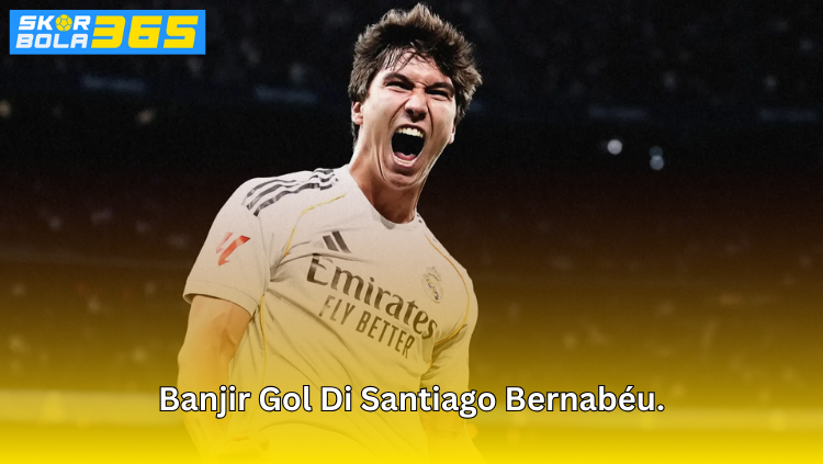 Pemain Real Madrid merayakan gol dengan penuh emosi dalam laga banjir gol di Santiago Bernabéu