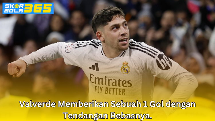 Federico Valverde merayakan gol tendangan bebas untuk Real Madrid dalam pertandingan kompetisi Eropa