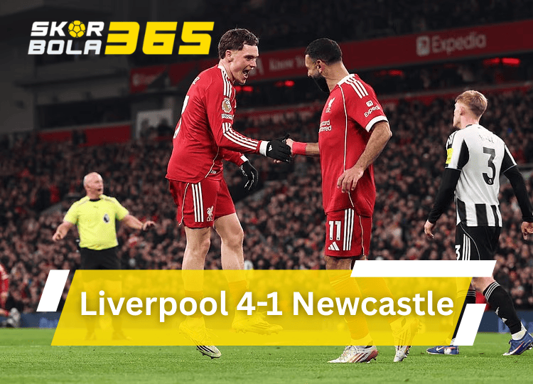 Pemain Liverpool merayakan gol saat mengalahkan Newcastle United 4-1 dalam laga Liga Inggris di Anfield