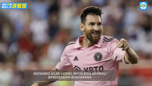 Lionel Messi mengenakan jersey Barcelona dengan latar Camp Nou, mengisyaratkan jalan pulang sang legenda ke klub Catalan