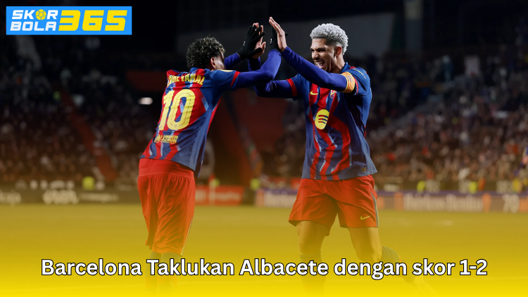 Pemain Barcelona merayakan gol saat mengalahkan Albacete dengan skor 2-1 dalam pertandingan resmi