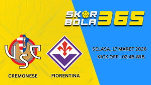 Prediksi pertandingan Cremonese vs Fiorentina pada Selasa 17 Maret 2026 pukul 02.45 WIB dengan logo kedua tim.