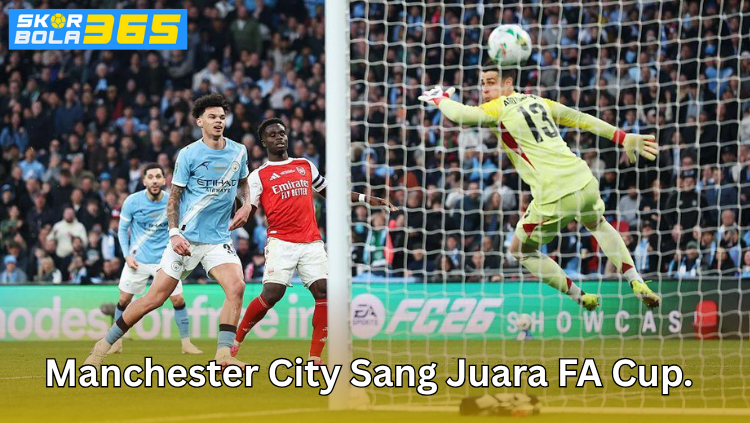 Aksi pertandingan Manchester City vs Arsenal dengan kiper menepis bola di depan gawang dalam laga FA Cup