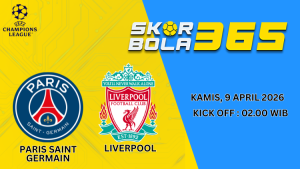 Logo Paris Saint-Germain dan Liverpool pada banner jadwal pertandingan Liga Champions 9 April 2026 pukul 02.00 WIB