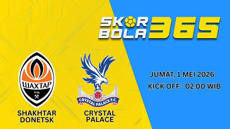 Logo Shakhtar Donetsk vs Crystal Palace dengan latar biru dan tulisan skorbola365 untuk prediksi pertandingan sepak bola