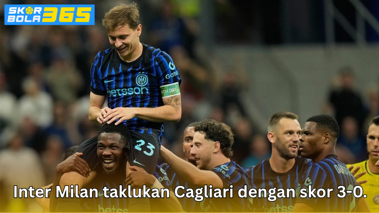 Pemain Inter Milan merayakan kemenangan setelah mengalahkan Cagliari dengan skor 3-0 dalam pertandingan sepak bola