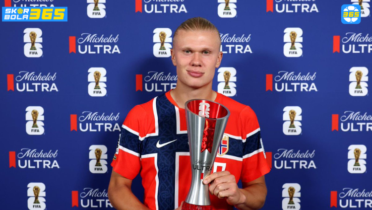 Erling Haaland selebrasi usai cetak gol ke gawang Irak di Piala Dunia 2026, dinobatkan sebagai Man of the Match