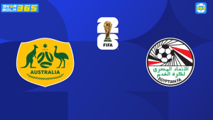 Logo Timnas Australia berhadapan dengan logo Federasi Sepak Bola Mesir (Egypt FA) dalam pertandingan sepak bola Australia vs Egypt.