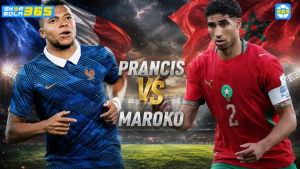 Poster pertandingan Prancis vs Maroko Piala Dunia FIFA 2026 menampilkan logo Federasi Sepak Bola Prancis (FFF) dan Federasi Sepak Bola Kerajaan Maroko (FRMF).